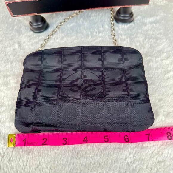 CHANEL Black Canvas New Travel Line Pouch wristlet, Crossbody Bag with Chains - Picture 15 of 16